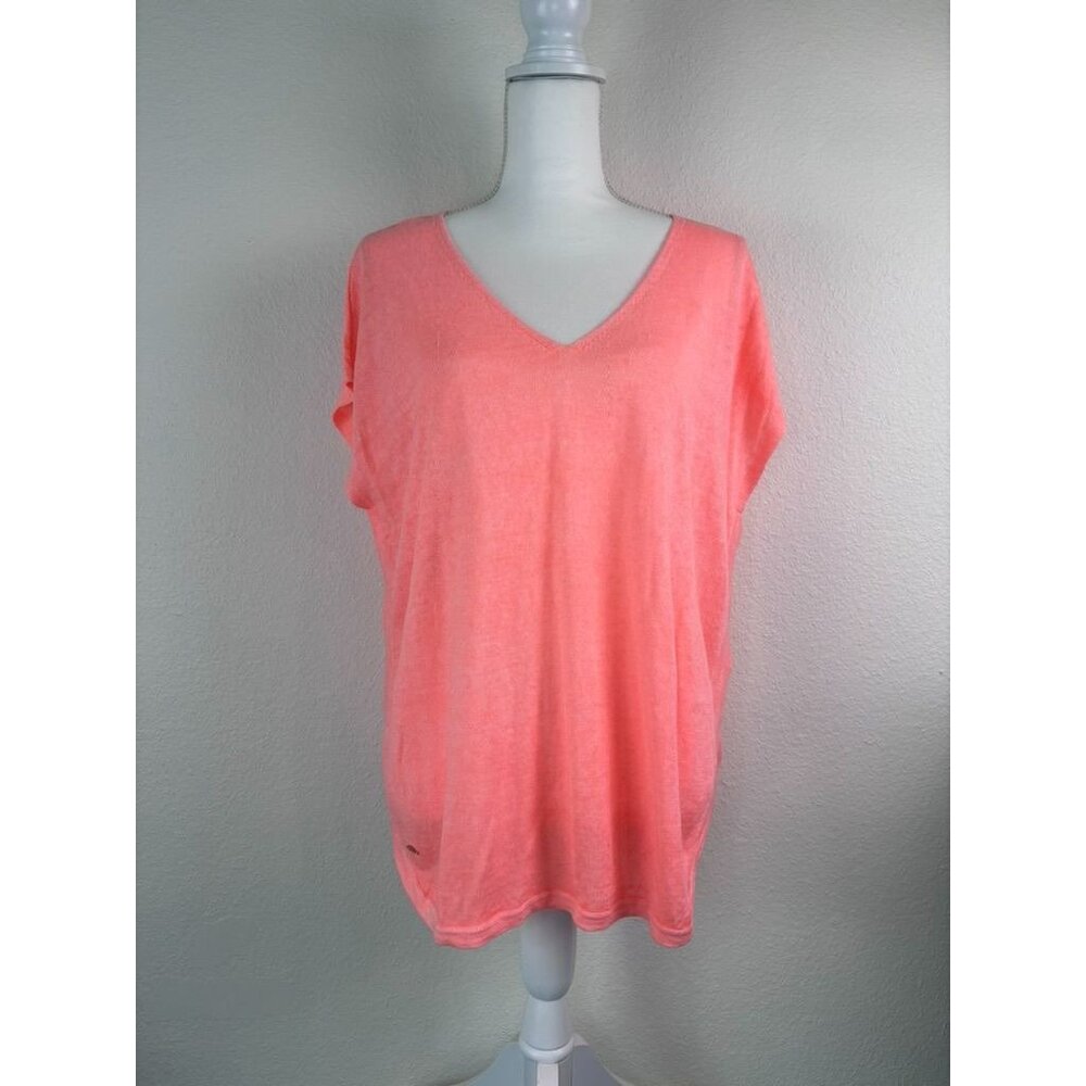 Lilly Pulitzer women's small medium bright neon orange 100% linen knit blouse